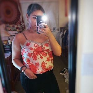 Silk Red and White Tank With Buttons